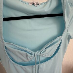 Fashion Nova Sky Blue Tie-Front Top